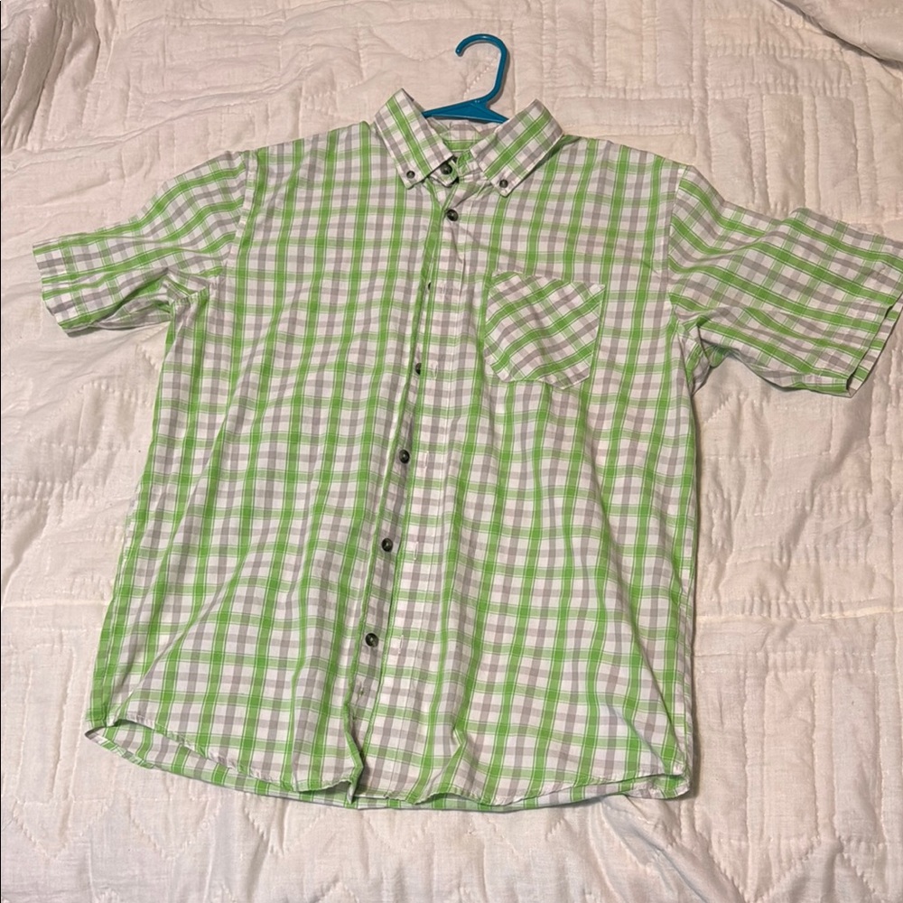 Green and White Checkered Men's Shirt